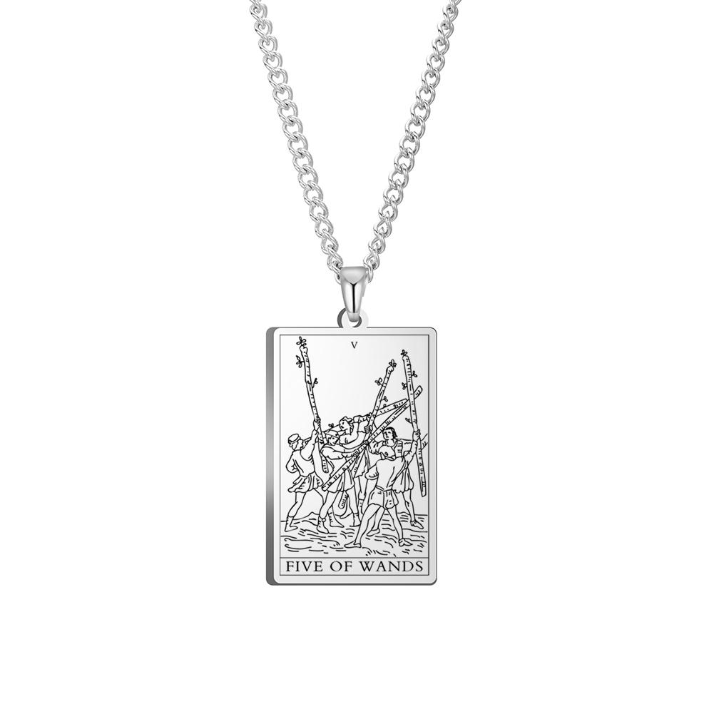 Dawapara Wands Tarot Card Vintage Amulet Pendant Necklace Link Chain Talisman Necklaces Stainless Steel Jewelry Golden Black