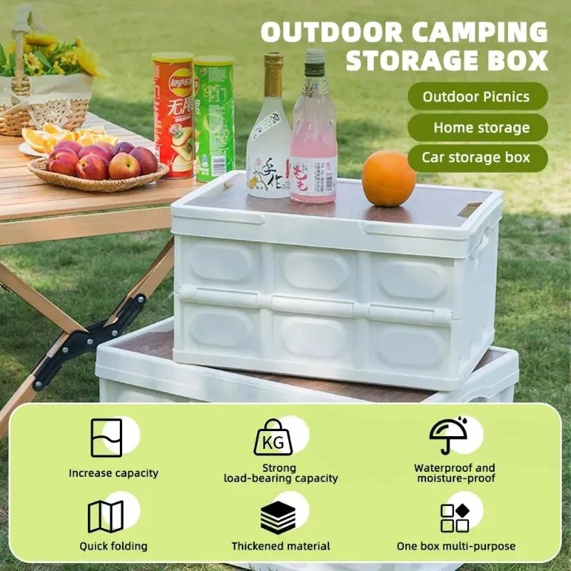 Outdoor Camping Storage Box 15L Thickened Foldable Storage Box Car Mounted Wooden Cover Portable Household Storage Box