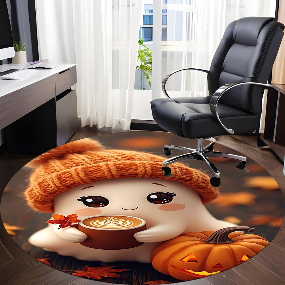 1PC Ghost Pumpkin Office Round Area Rug, Indoor Mat Suitable ForOffice, Under Office Chairs Bedroom Living Room Home Decor, Room Deco, D137