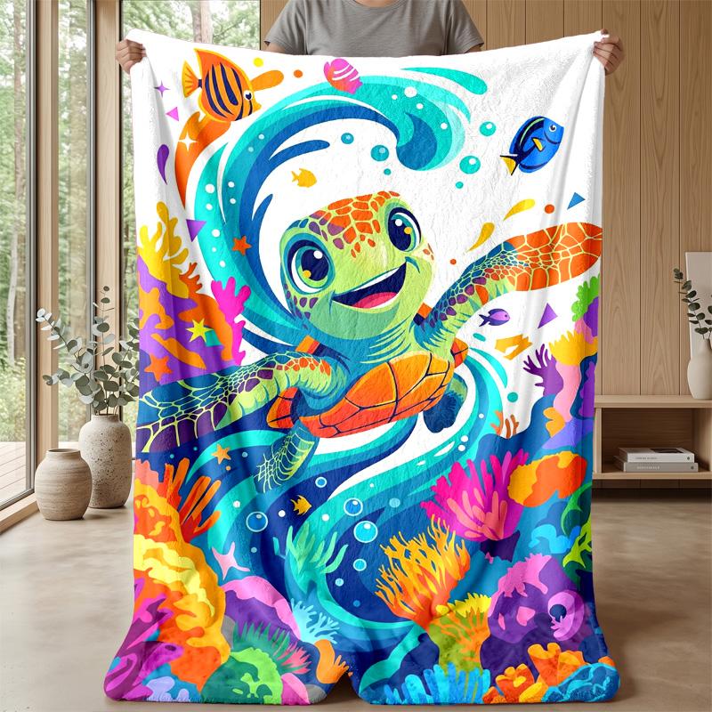 Ocean Adventure Turtle 3 Theme Blanket Lightweight Warm Flannel Blanket Decorative Throw Blanket for Home Decoration