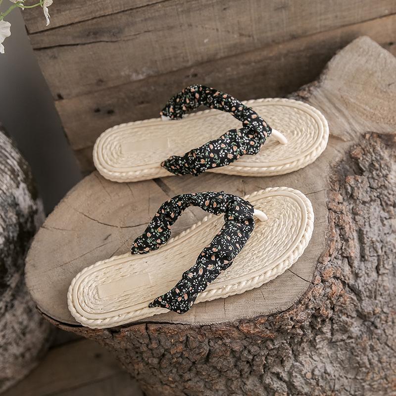 Chanclas planas de verano antideslizantes con estampado floral y sujeción para los dedos, sandalias de playa antideslizantes