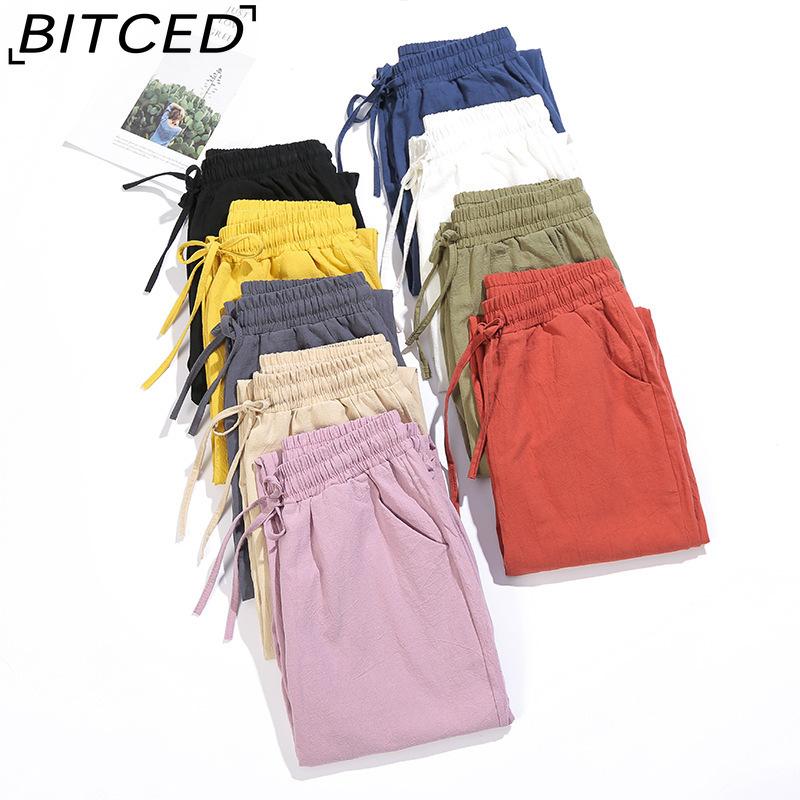 BITCED 9 Color Pure Cotton Nine Point Trousers Spring Summer Slim Straight Loose Casual Pants Women Solid Color Harem Pants