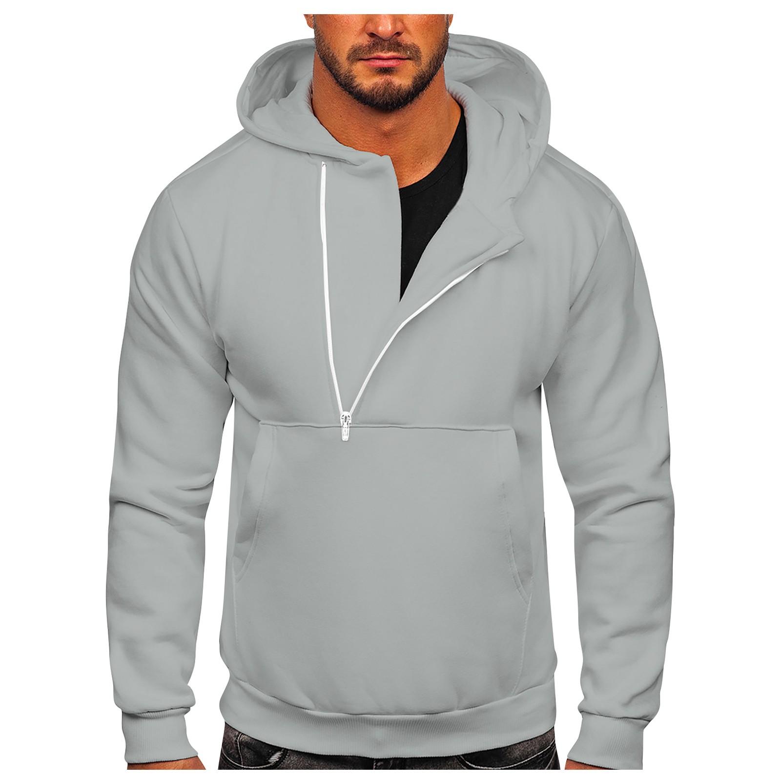 

Мужская осенне-зимняя однотонная повседневная спортивная толстовка с капюшоном и полумолнией XXXXXL