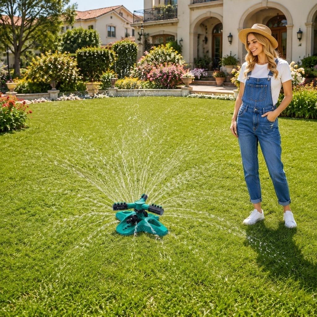 360 Degree Automatic Rotating Lawn Sprinkler Garden Watering System Adjustable Spray Pattern Durable Base for Outdoor Lawn and Garden Irrigation