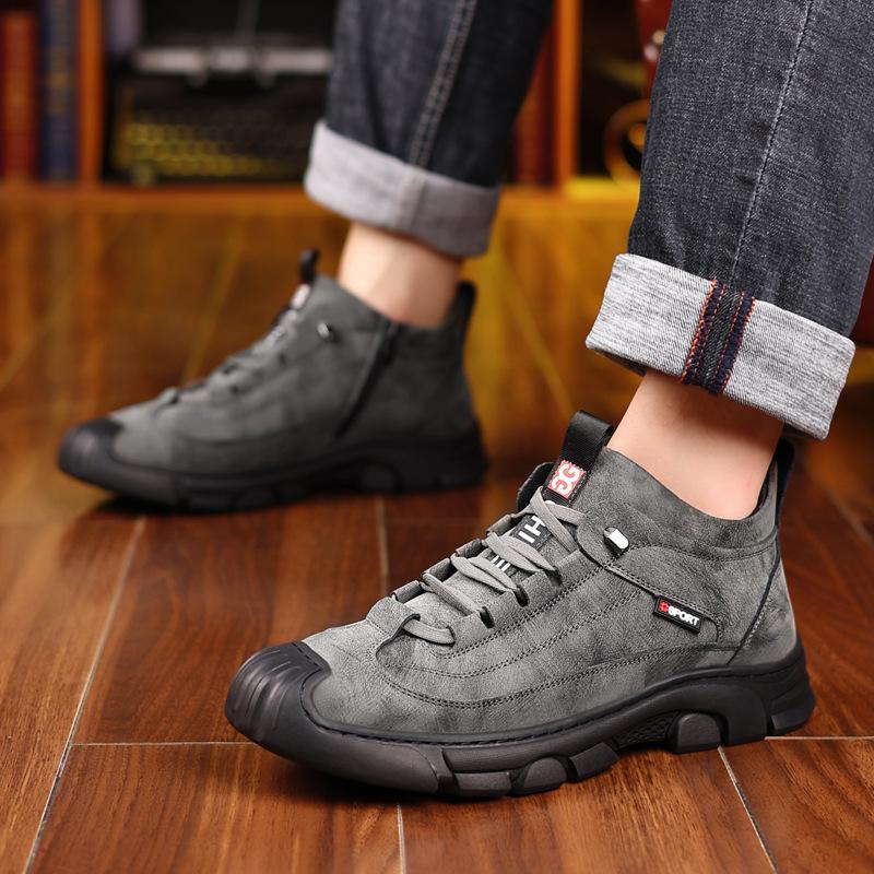 Winter new men's thickened wool high-top leather boots inner height increase soft leather cotton shoes velvet warm outdoor dad shoes