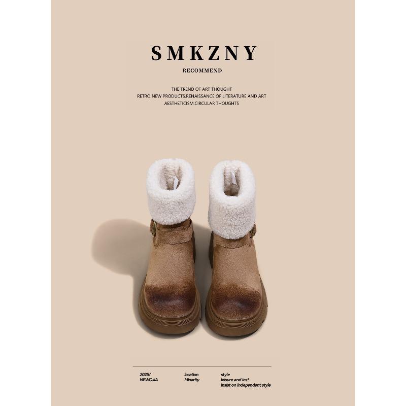 Women's Large Size Soft Sole Heightening Winter Warm Fur One Anti-slip Snow Boots Padded Lined Ankle Boots Outdoor Sports Cotton Boots