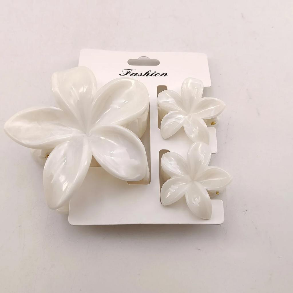 3PCS Hawaiian Gradient Flower Hair Claw Clip For Women Girl Fashion Plastic Non Slip Hold Hairpin Barrette Hair Accessories