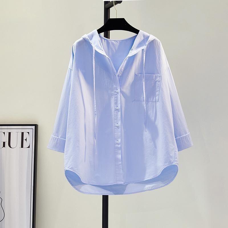 Oversized Tops Long Sleeve Fashion Korean White Blouse Women Shirt Hooded Casual Cotton Blouses