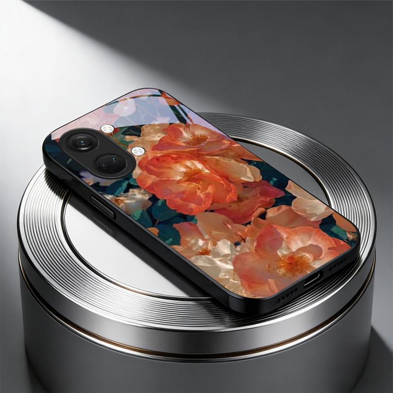 Warm Wild Rose Reverie Black Glass Phone Case For OnePlus Ace 3 5 Pro Nord CE 2T 2 3 Lite 6 7T 8 9 10 Pro 2V 11R 12R 13R Cover