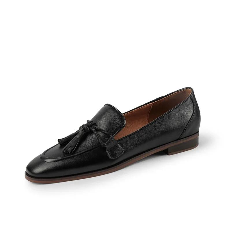 2025 Spring Genuine Leather Women Shoes Casual Slip-On Loafers Comfortable Simple Shoes Square Toe Shoes Woman Zapatos De Mujer