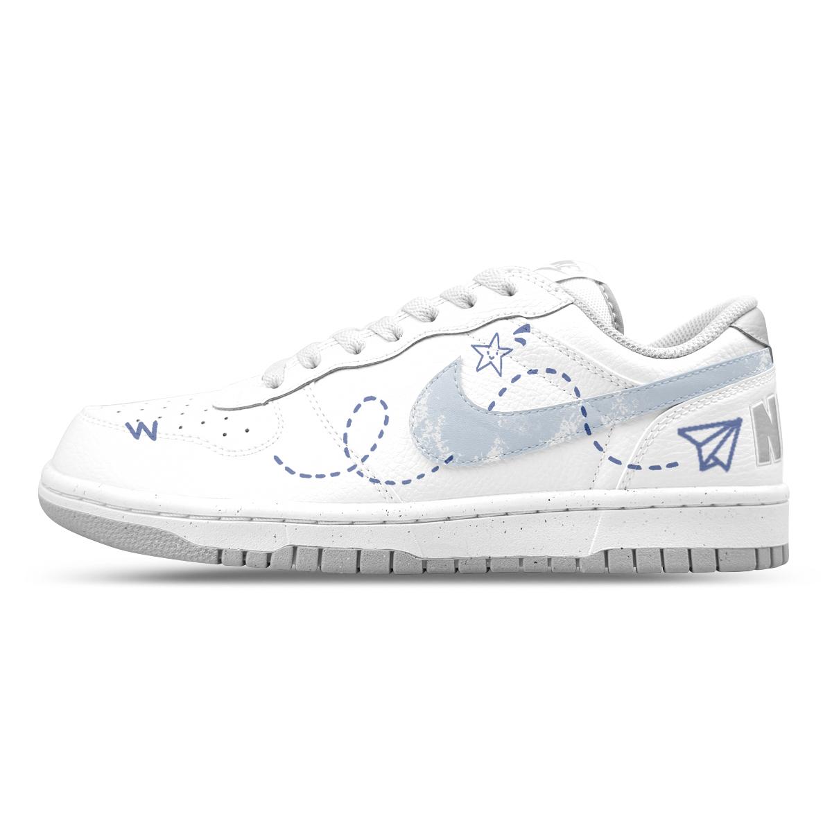

Nike Big Leather Abrasion Resistant Breathable Low top Skateboard Shoes Men s White Blue 355152-106(Team1281-) 46