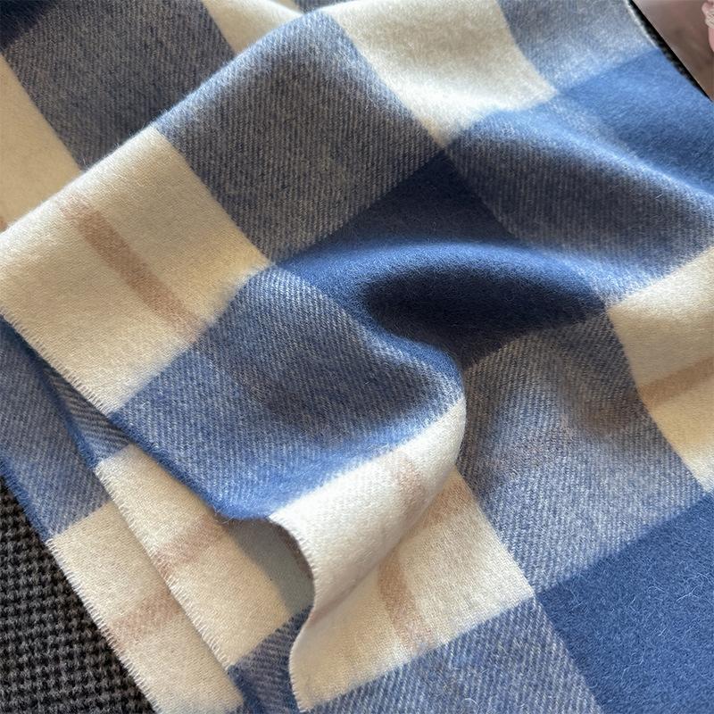 Wool Scarf New Plaid Scarf Women's Versatile Neck Scarf Thickened Warm Shawl Simple Tassel