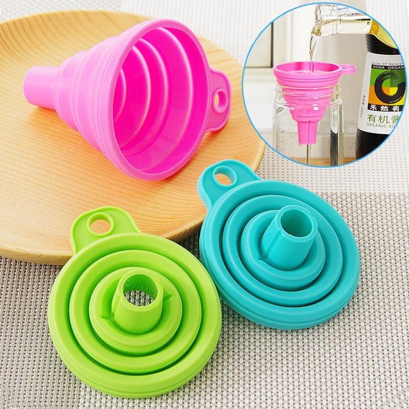 1Pcs Kitchen Mini Silicone Gel Foldable Funnel Hopper Cooking Kitchen Gadgets