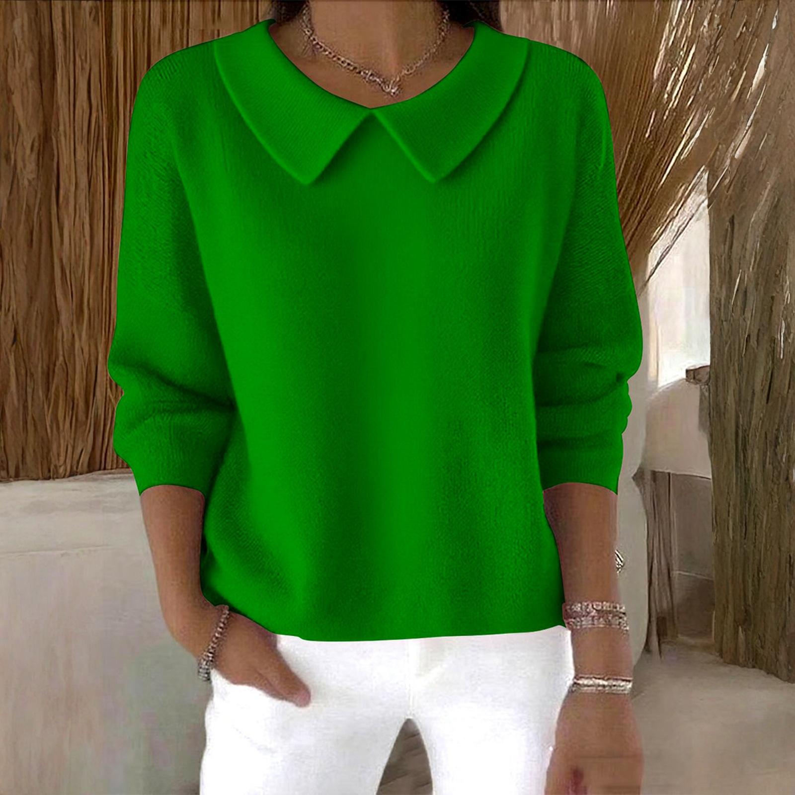 

Женский модный пуловер с длинными рукавами однотонного цвета, вязаный свитер-топ XXL зелёный