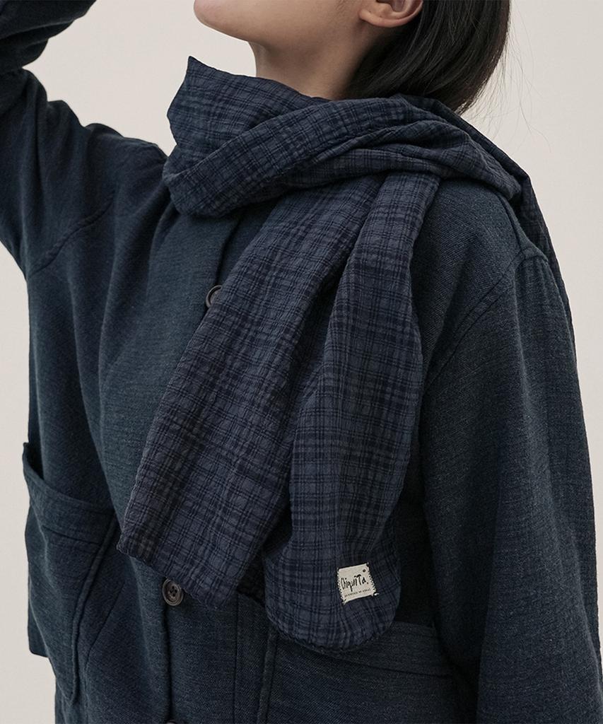CHIQUITA Check Cotton Long Scarf Navy 250810Nv