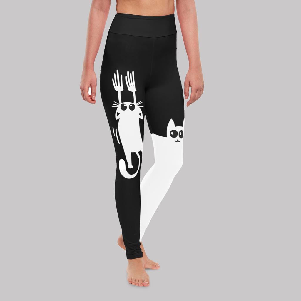 Women Cat Stripe High Waist Sports Yoga 