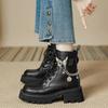 Women Metal Platform Middle Tube  New Dark Punk Increased Lace-up Female Lace Up Girl Motorcycle Boots