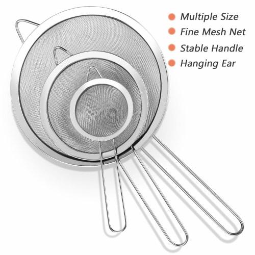YLYL 3 Pcs Super Wire Extra Fine Mesh Strainer with Handle, Small Medium Large Size Sifter Metal Strainer Set, Stainless Steel Sieve Fine Mesh Straine