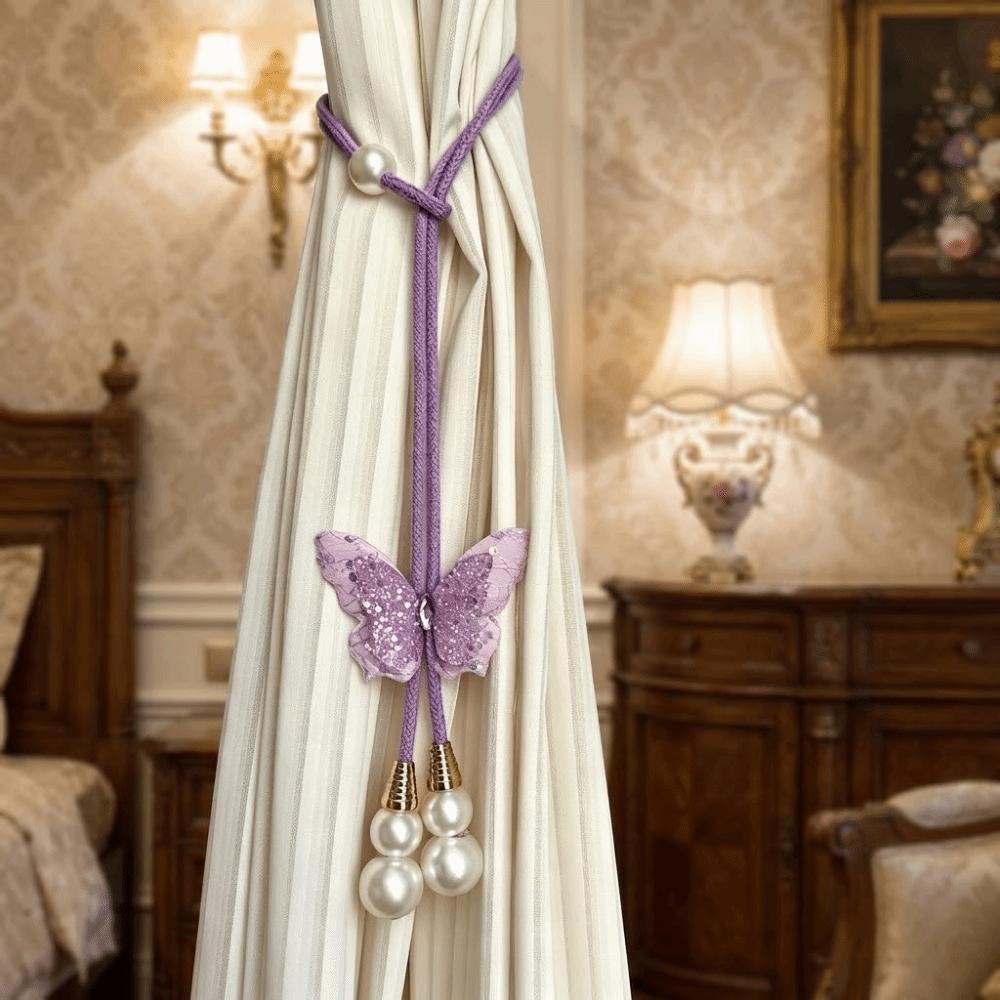 2PCS Adjustable Butterfly Curtain Tie Strap Creative Curtain Tie Back  Gathering Bundling