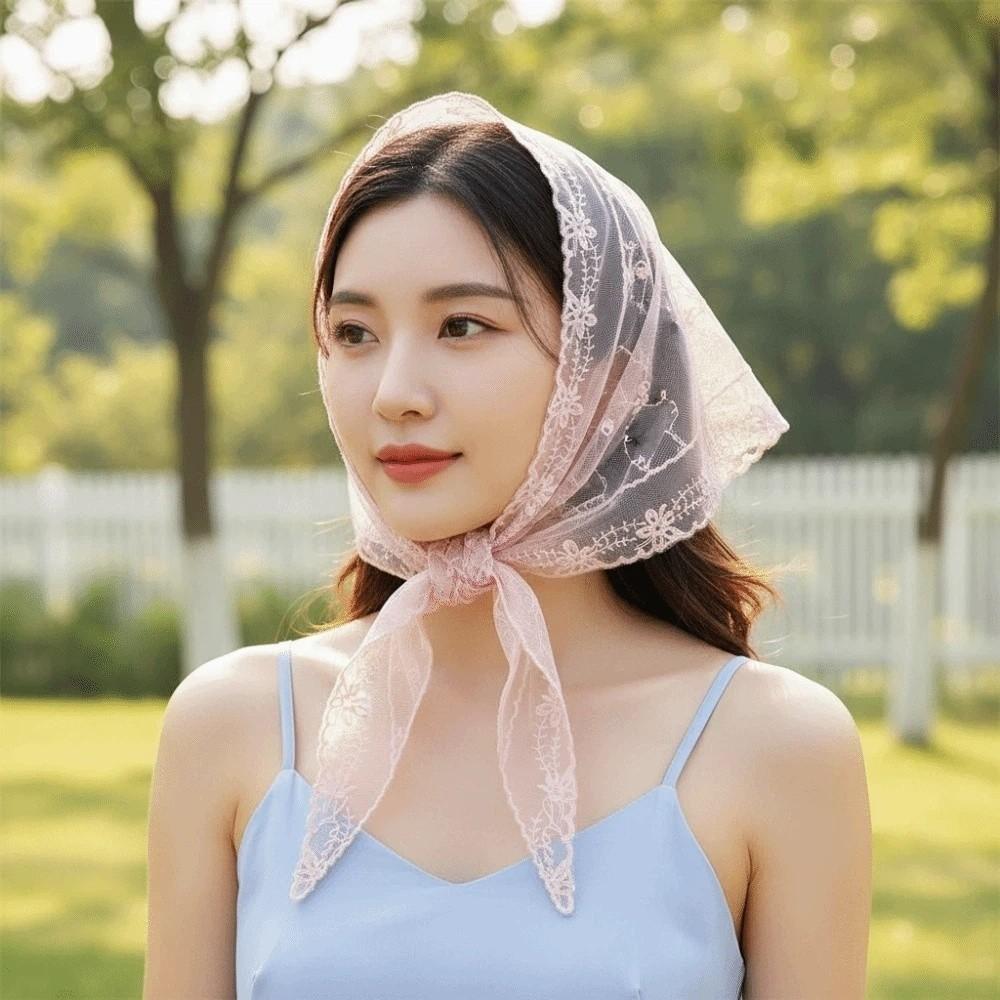 Sunscreen Thin Embroidered Flowers Headband Breathable Triangle Waistband Ramie Head Scarf Outdoor
