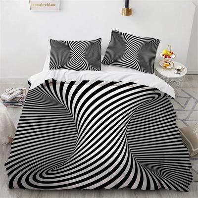 Black White Geometric Checkered Duvet Cover Twin King Microfiber Psychedelic Spiral Swirl Quilt Cover Abstract Art Bedding Set