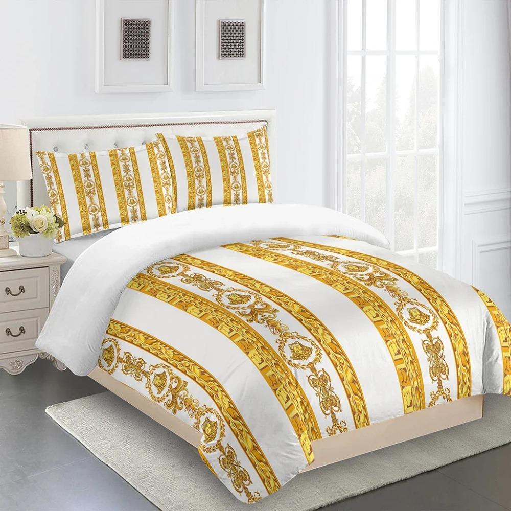 3D Deluxe Black Gold Striped Bedding Ethiopia Style Bed Three Sets Single Bed Double Bed Quilt Cover 2 Pillowcases
