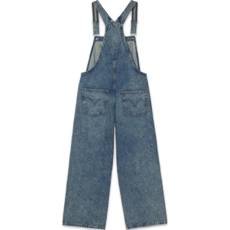 Levis Youth Casual Loose Straight Leg Denim Overalls With Large Pockets Women Overalls Washed-Blue 000UG-0002