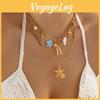 Strand-Stil Doppellagige Edelstahlkette mit Seestern, Muschel und Herz-Anhänger für Damen und Herren