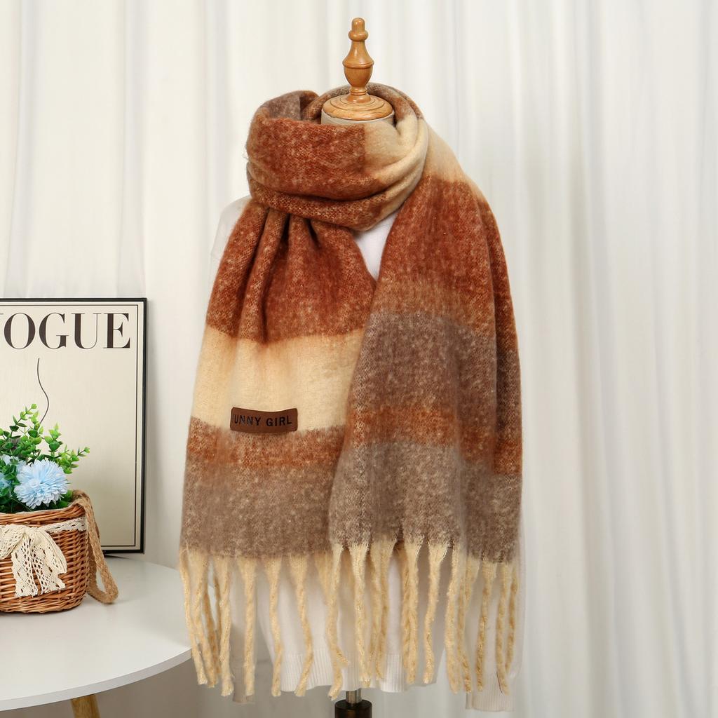 Fashion Korean Version Plaid Imitation Cashmere Scarf Winter Warm Thickened Contrasting Color Student Couple Scarf Long Scarf