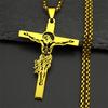 Christian Jesus Crucifix Cross Pendant Necklace for Women Men Stainless Steel Gold Silver Color Chain Hollow Amulet Jewelry