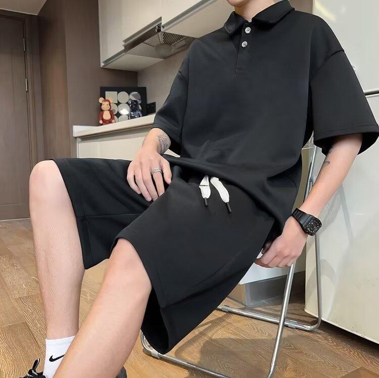 Summer Trendy Loose Fit Couple Polo and Shorts Set