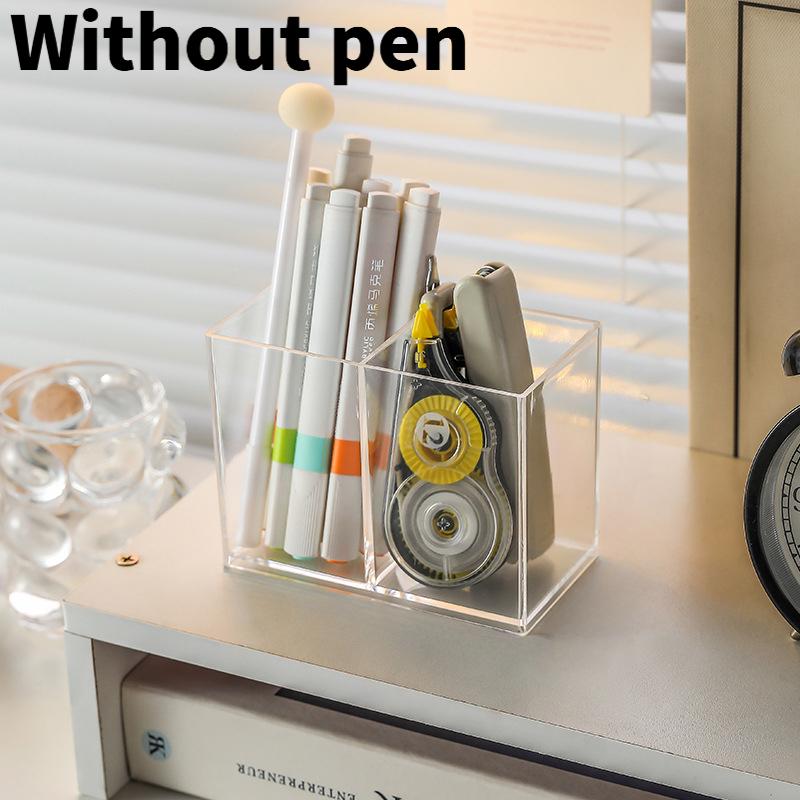 Large Capacity Acrylic Pen Holder - Multi-Function Transparent Divided Storage Box, Desktop Stationery Organizer