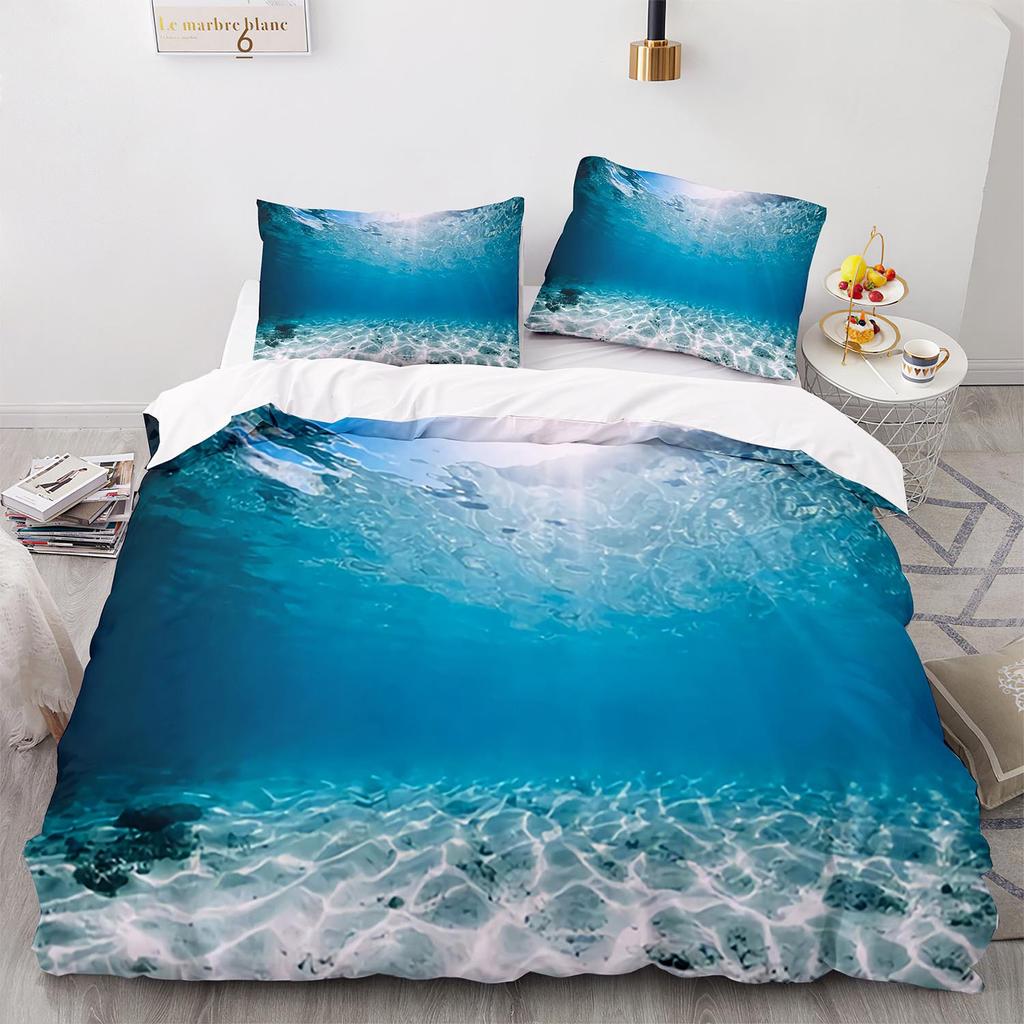 Underwater World King Queen Duvet Cover Cartoon Ocean Animal Bedding Set For Kids Fish Coral Sea Life Soft Polyester Quilt Cover