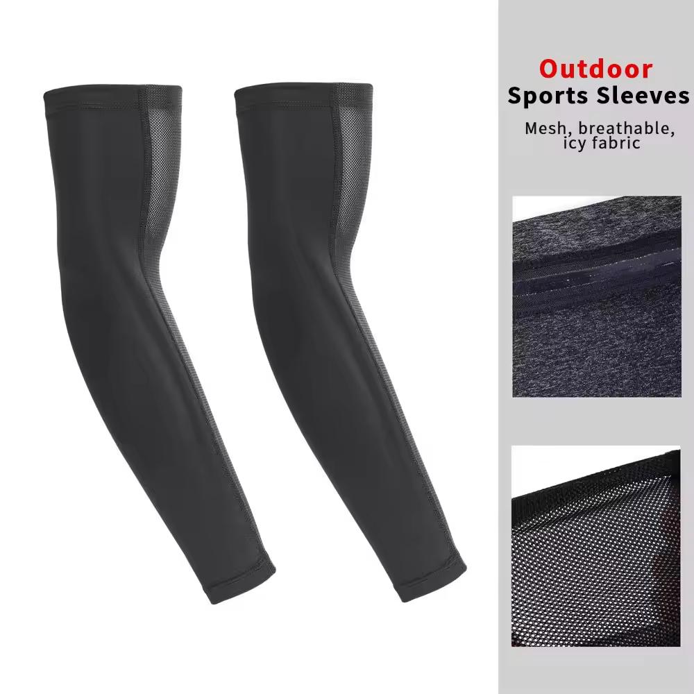 

Ice Silk Arm Sleeves Breathable Mesh Sun Protection Quick-Dry Cycing Arm Covers Outdoor Sports Basketball Running Arm Guards S чёрный