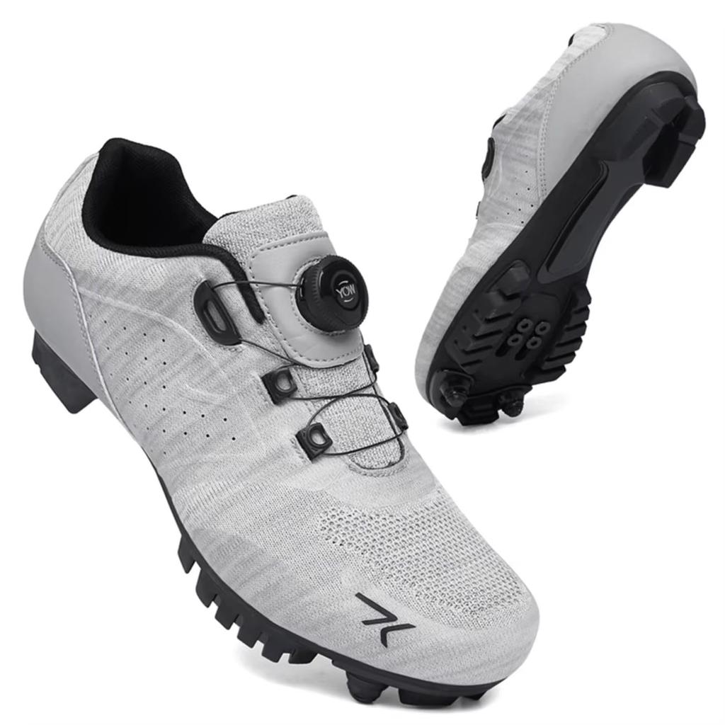 MORYTRADE MTB-Schuhe mit Bindungen, Atmungsaktive Radschuhe, Größe 27,0 cm, Hellgrau