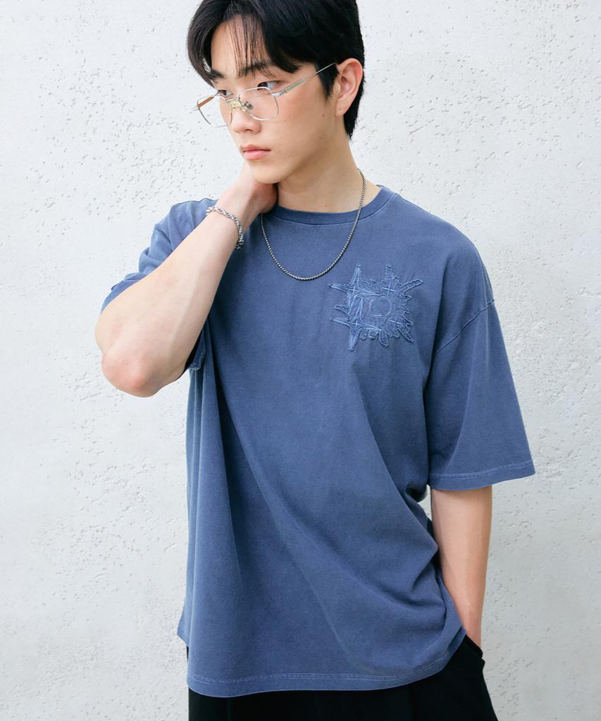 GAKKAI UNIONS Crumble Pigment Applique Short Sleeve T-Shirt Dive Blue