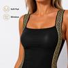 Women One Piece Swimsuit Black Sleeveless Bikini Swimwear With Contrast Trim Wide Straps For Adult Beach Pool Swimming Water Sports