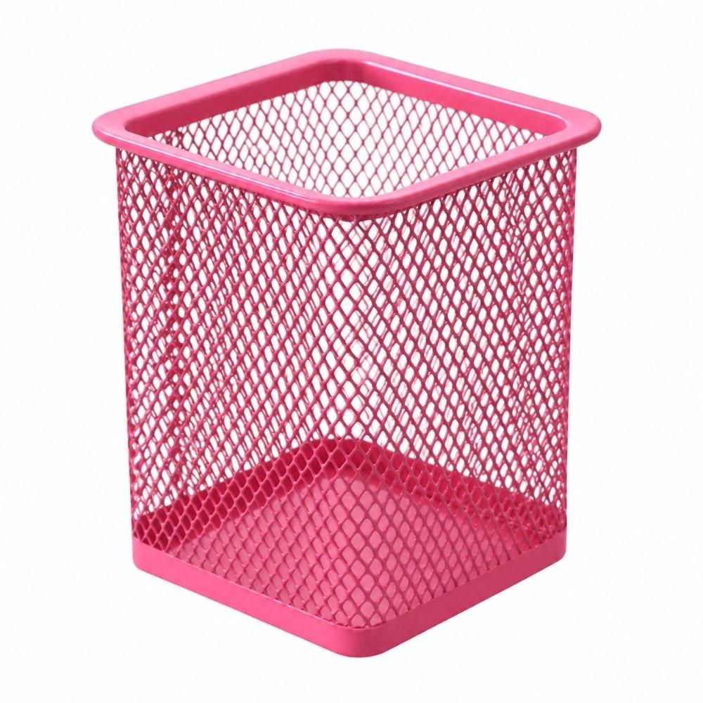 2 pcs Metal Pen Holder Solid Structure Square Storage Tube Table Decor Storage Bucket Study Table
