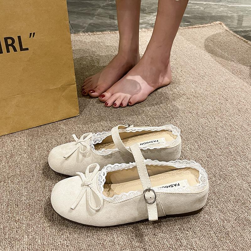 

Gentle fairy ballet style bag head half drag girl summer 2025 new round head lace edge bow muller cool slippers 42 абрикосовый