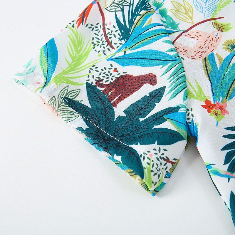 Boys' Shirts, Summer Hong Kong Style Kidsren's Clothing, Big Kidsren's Floral Shirts, Boys' Short-Sleeved Beach Suits, Vacation and Seaside Clothes