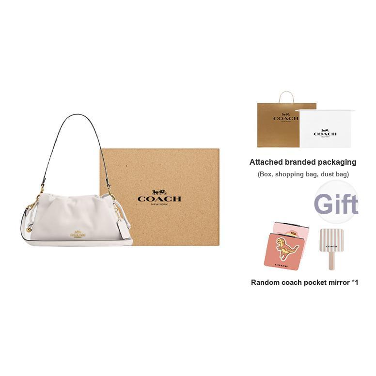 Coach Faye 26 Logo Drawstring Magnetic Closure Leather Cloud Bag Women Handbags Chalk-White CV529-IMCHK