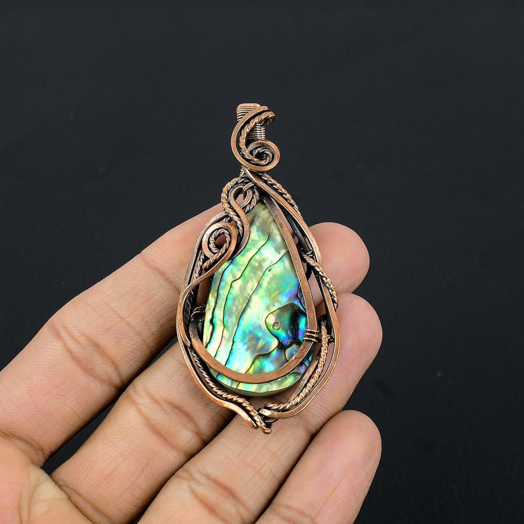 Abalone Shell 999 Copper Wire Wrapped Pendant, Handmade Gemstone Pendant Jewelry, Gifts For Wife Brand New Pendant