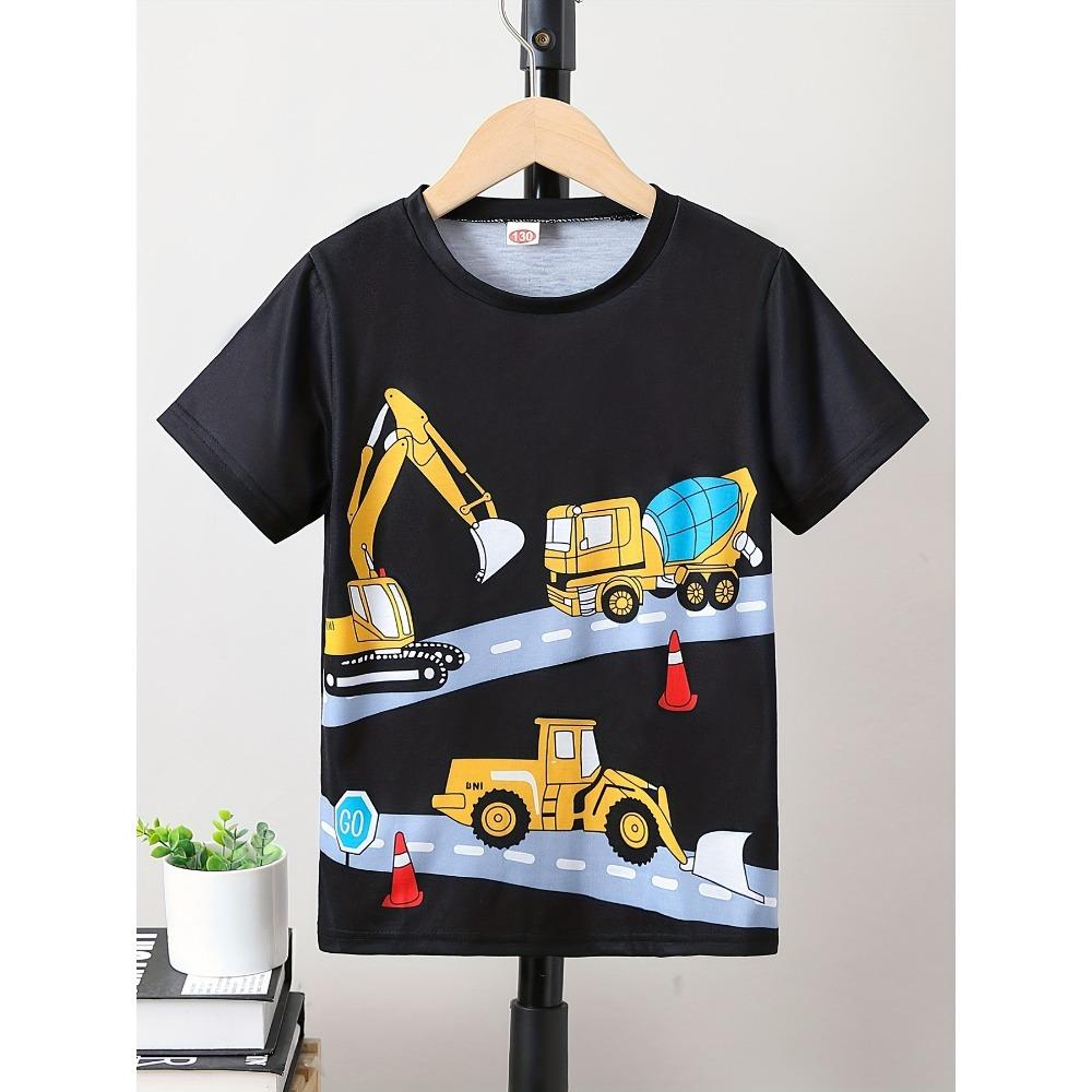 

Детская футболка Детская одежда Футболки с рисунком экскаватора Футболки с коротким рукавом Летняя одежда для мальчиков Одежда с круглым вырезом для малышей 140