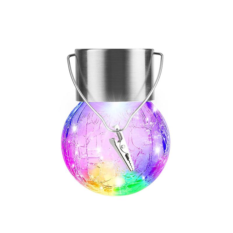 

LED Solar Cracked Glass Ball Hanging Lights 6 Pack with Clip Multicolor Outdoor Waterproof Decoration Lamp for Roadside Garden 6PCS