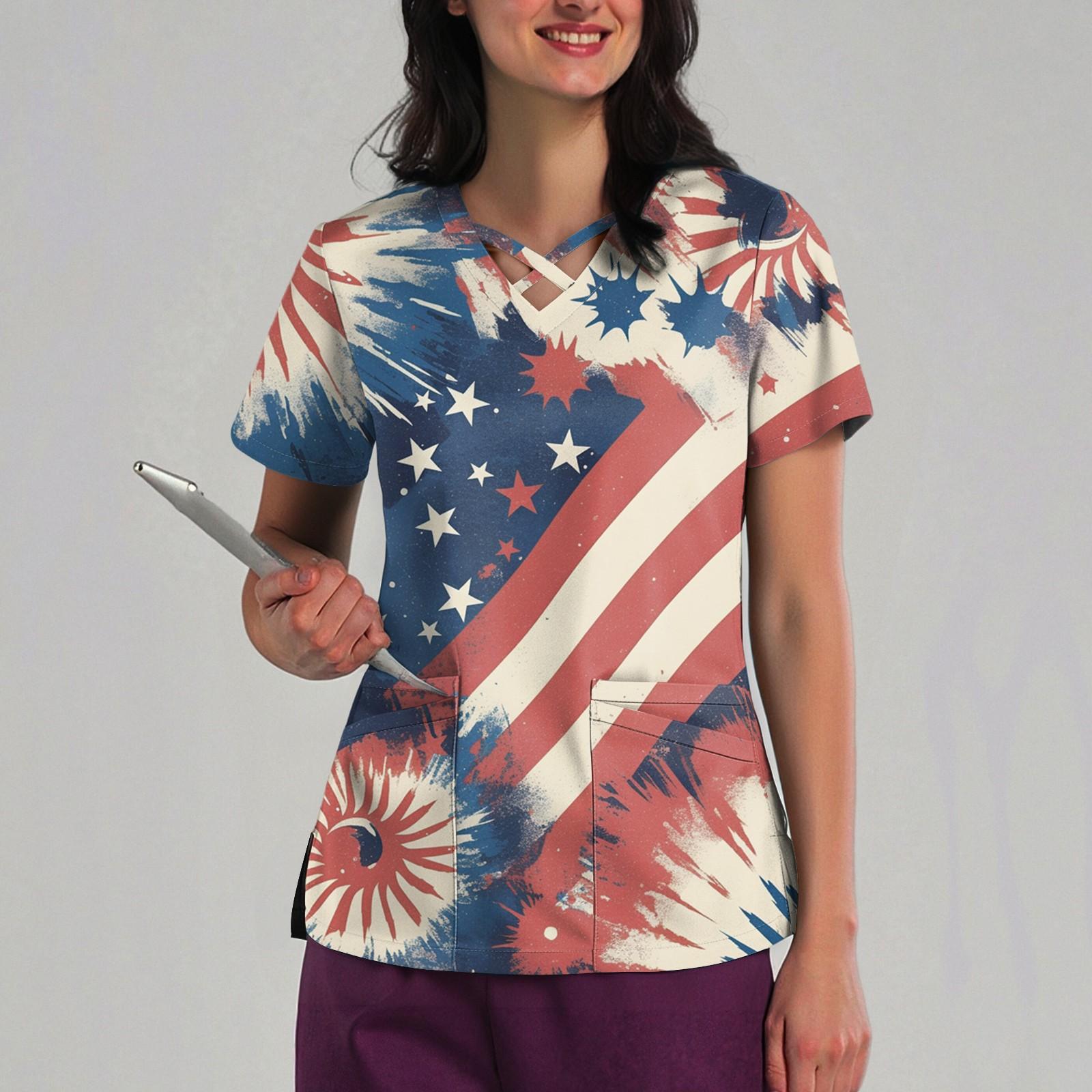 Women s Loose Independence Day Printed Top Short Sleeve T-shirt Pullover XXXXXL
