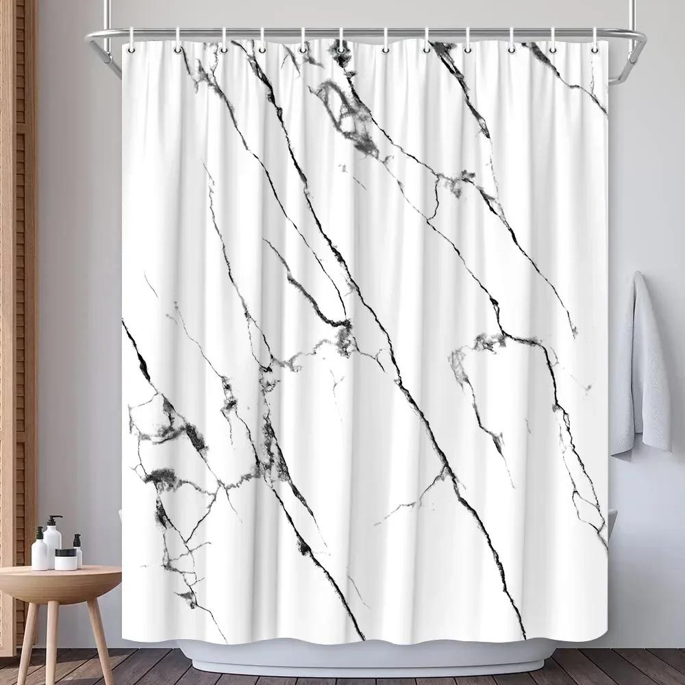 Abstract Navy Blue Gold Marble Shower Curtain Modern Luxury Golden Cracked Lines Fabric Bathroom Curtain Fashion Decor with Hook