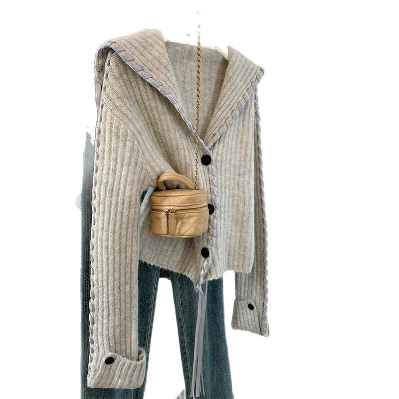 

Autumn and winter new high-end navy collar women s sweater jacket design loose knitted top cardigan women M