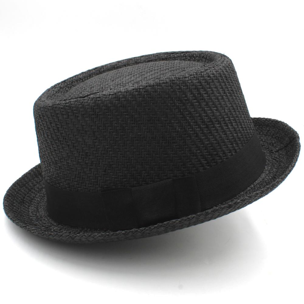 

Men Women Classical Straw Pork Pie Hats Fedora Sunhats Trilby Caps Summer Boater Beach Outdoor Travel Party Size US 7 1/4 UK L 57-58 CM чорний