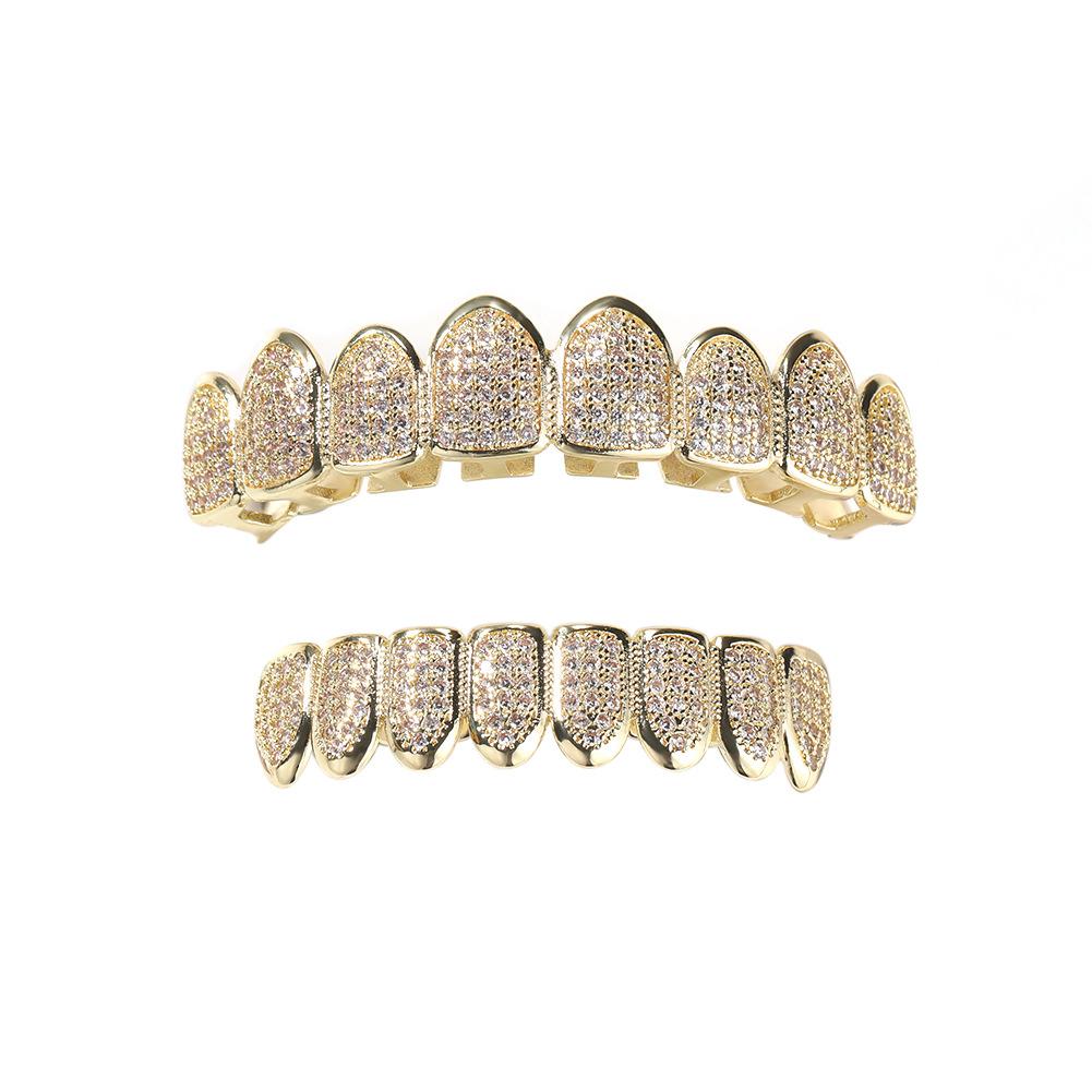 Accessories Hip Hop Grillz 5A Cubic Zirconia Fashion Brass Vintage Jewelry Real Gold Plated Grills Teeth Grillz