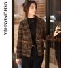 Sishui Nianhua Women's Elegant Plaid Short Wool Blend Coat
